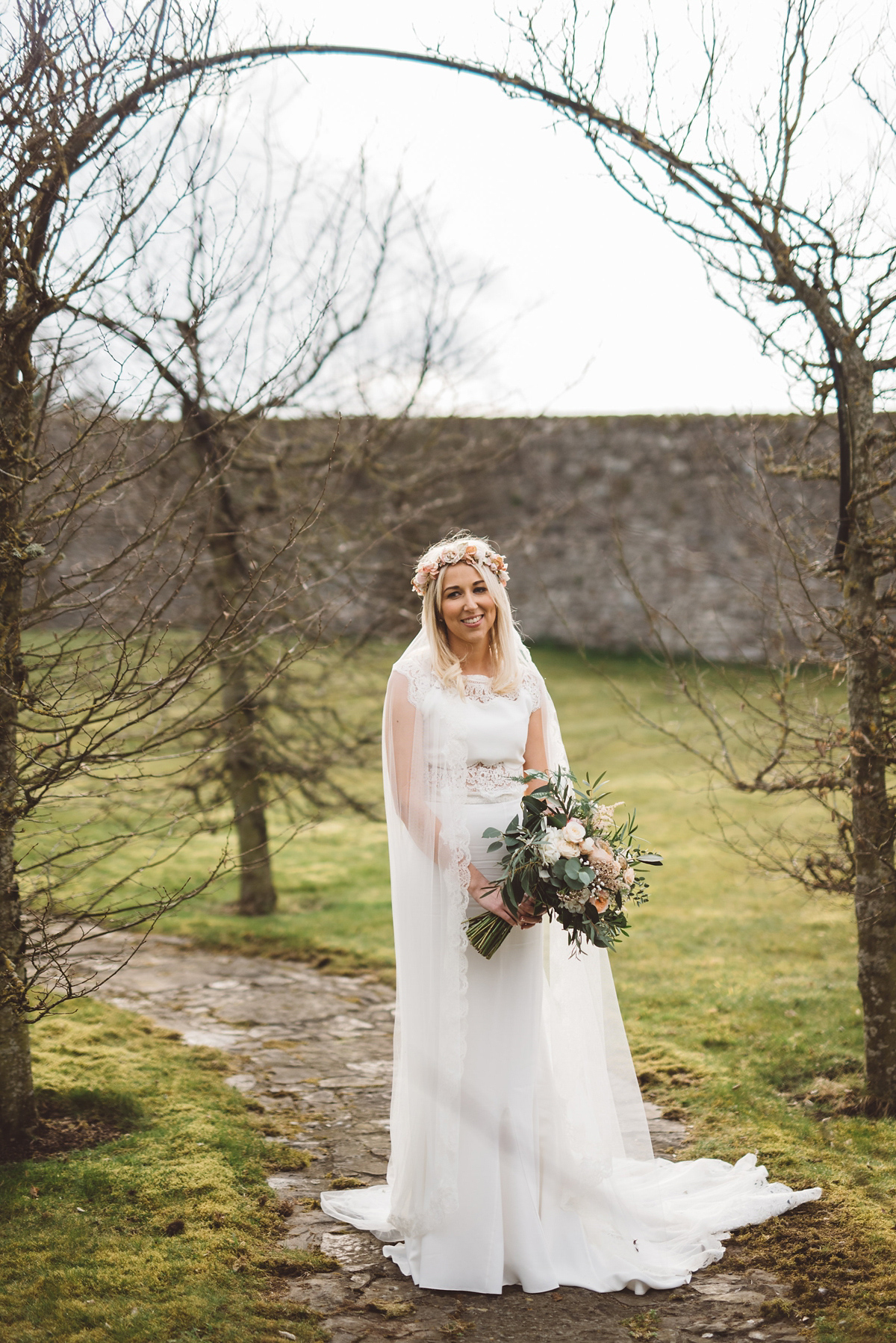 Bride Heidi wears Rime Arodaky separates for her French wedding in Ireland. Kat Mervyn Photography.