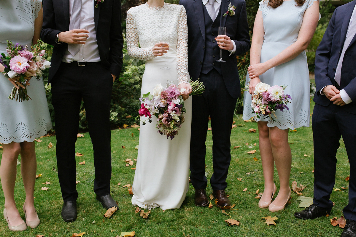 Faye wore a long sleeved, backless Self Portrait dress for her fuss-free, chic and modern wedding at the ICA in London. Photography by Emma Case.