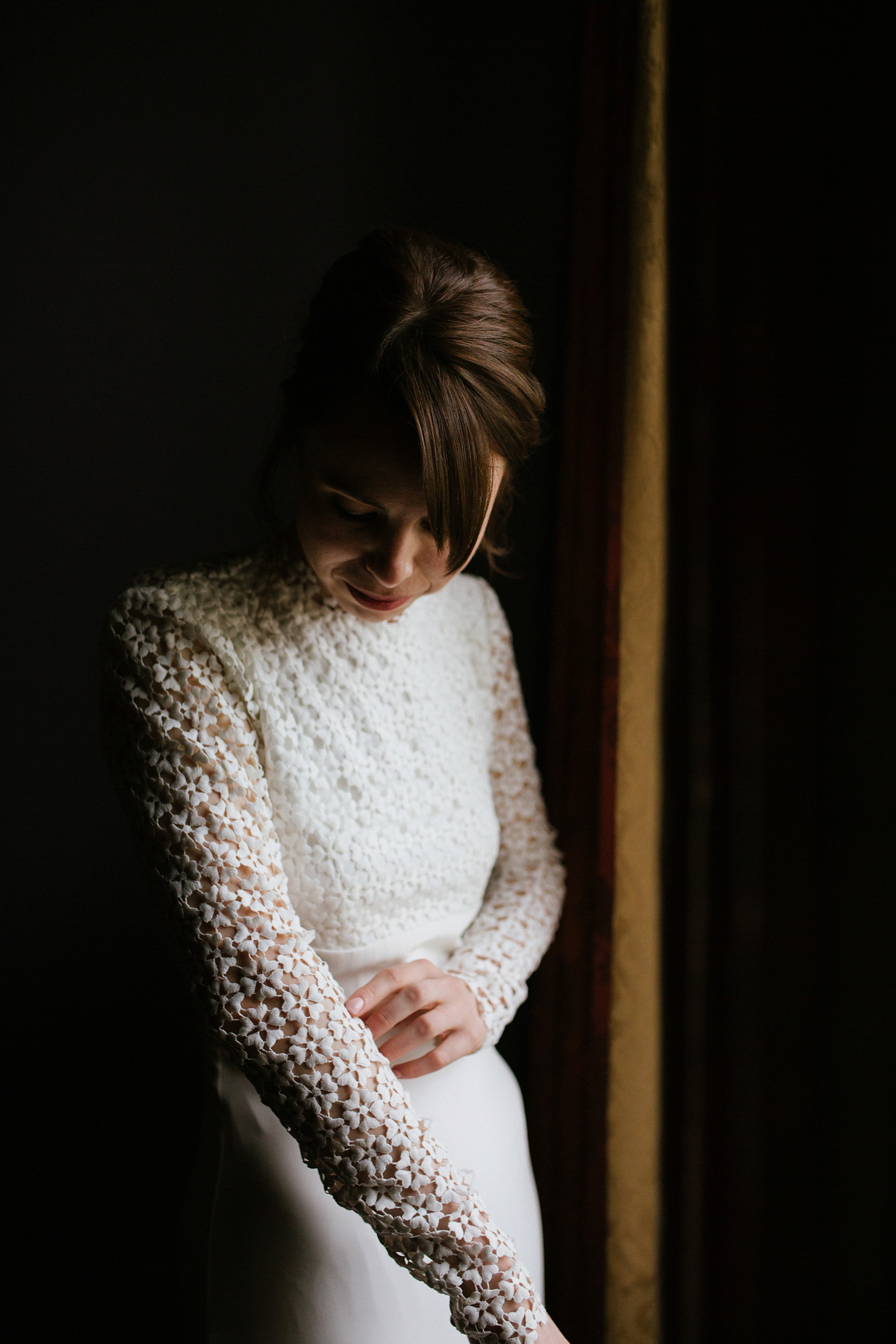 Faye wore a long sleeved, backless Self Portrait dress for her fuss-free, chic and modern wedding at the ICA in London. Photography by Emma Case.