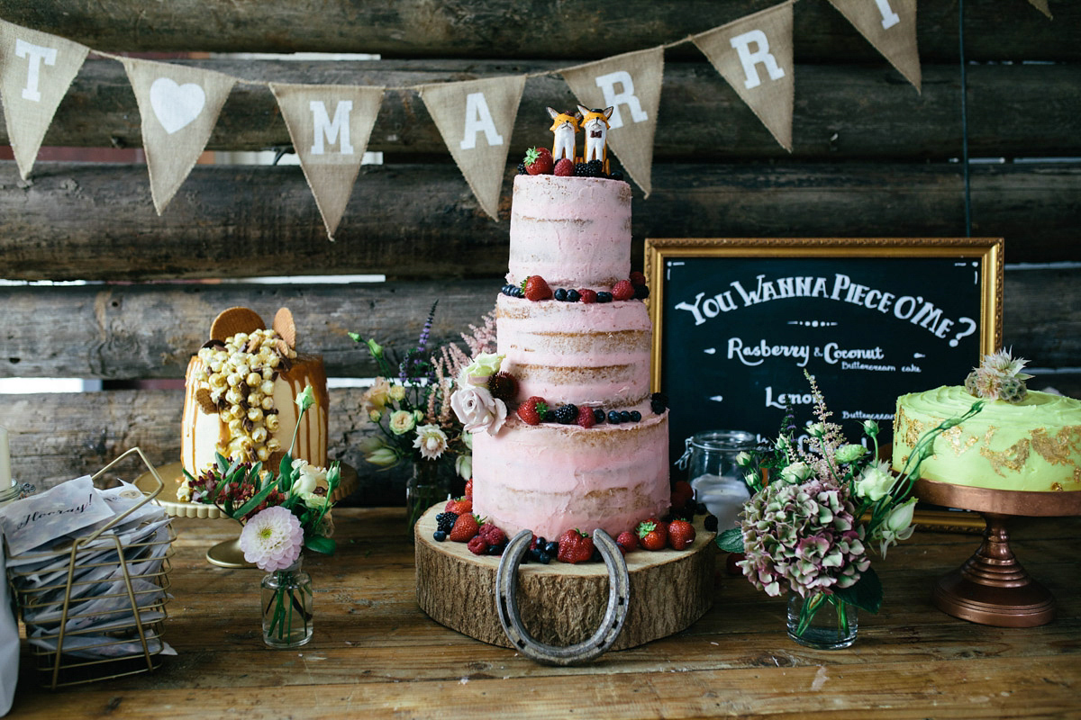 Jillian wore a dusky pink 2-piece dress by Watters for her romantic outdoor wedding ceremony in Scotland. Captured by MIrrorbox Photography.