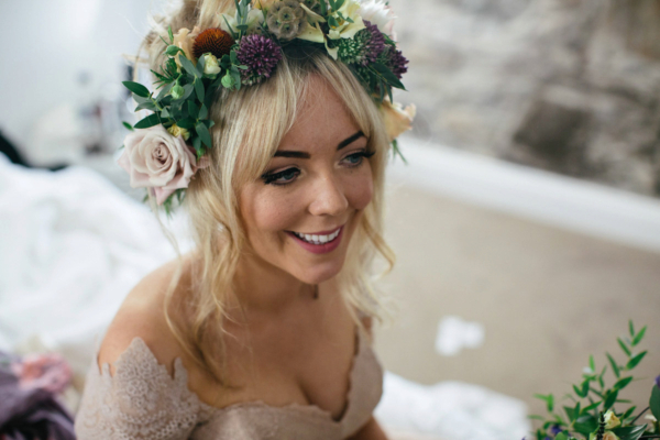A Dusky Pink Dress and Floral Crown for a Romantic Rainy Day Wedding