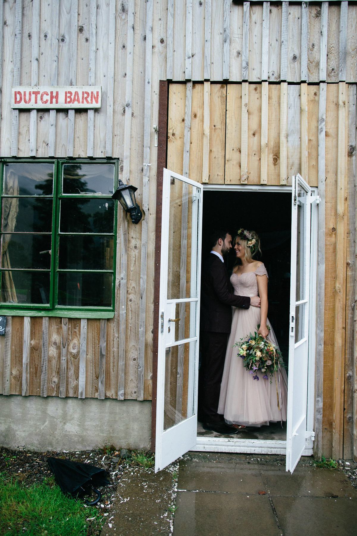 Jillian wore a dusky pink 2-piece dress by Watters for her romantic outdoor wedding ceremony in Scotland. Captured by MIrrorbox Photography.