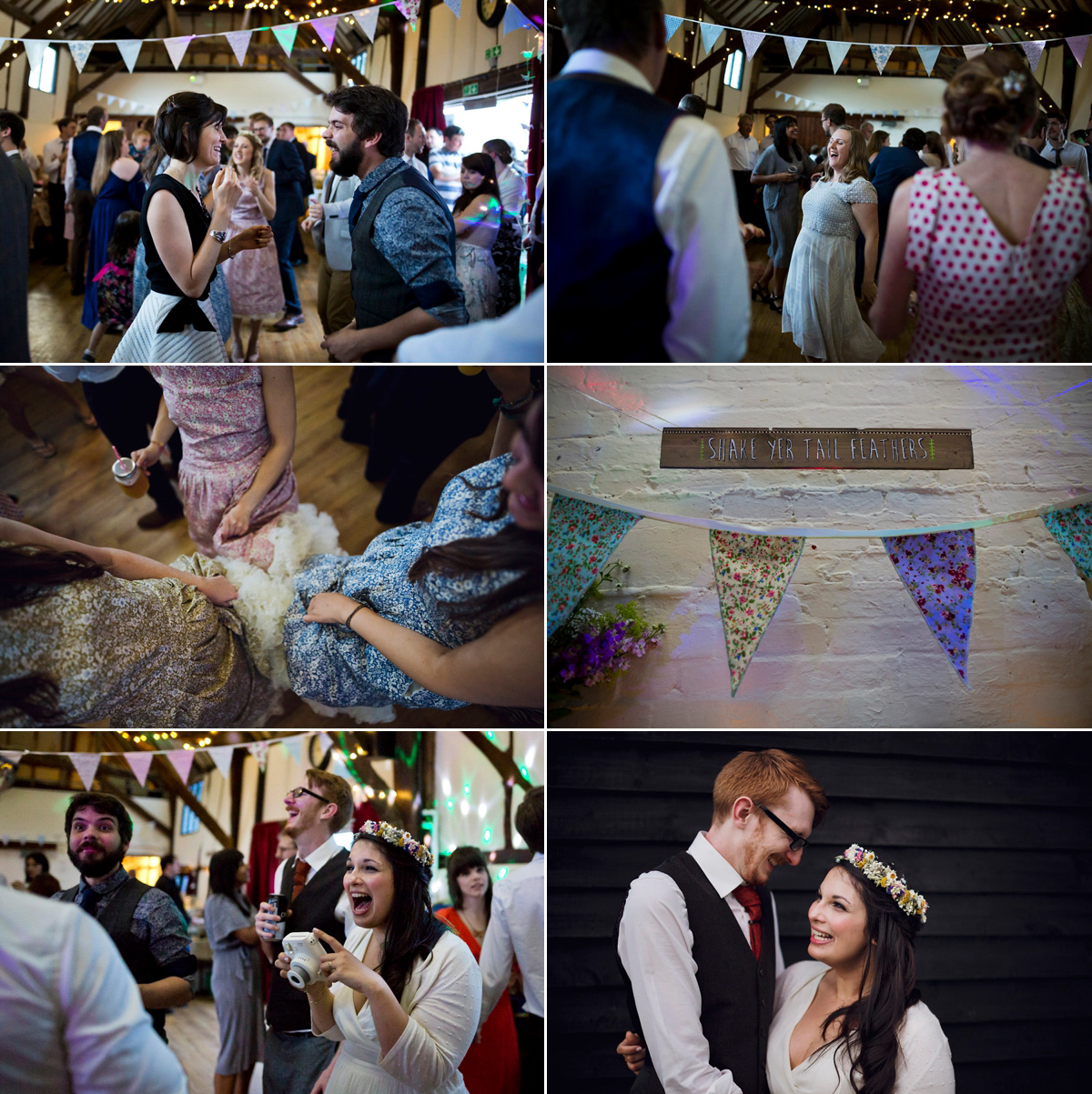 Etsy illustrator Kerris wore an ASOS wedding dress for her boho and handmade village hall wedding. We love the comic book confetti! Photography by Mark Tattersall.