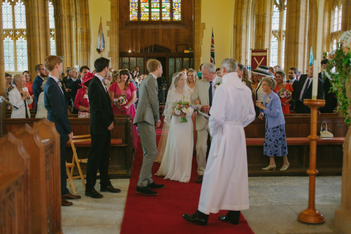 Elizabeth wore a Laure de Sagazan gown for her romantic, fun and colourful Somerset wedding. Photography by The Retreat.