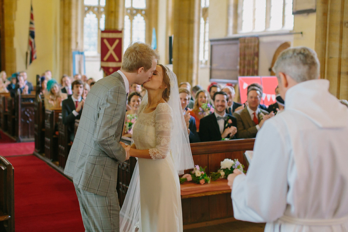 Elizabeth wore a Laure de Sagazan gown for her romantic, fun and colourful Somerset wedding. Photography by The Retreat.