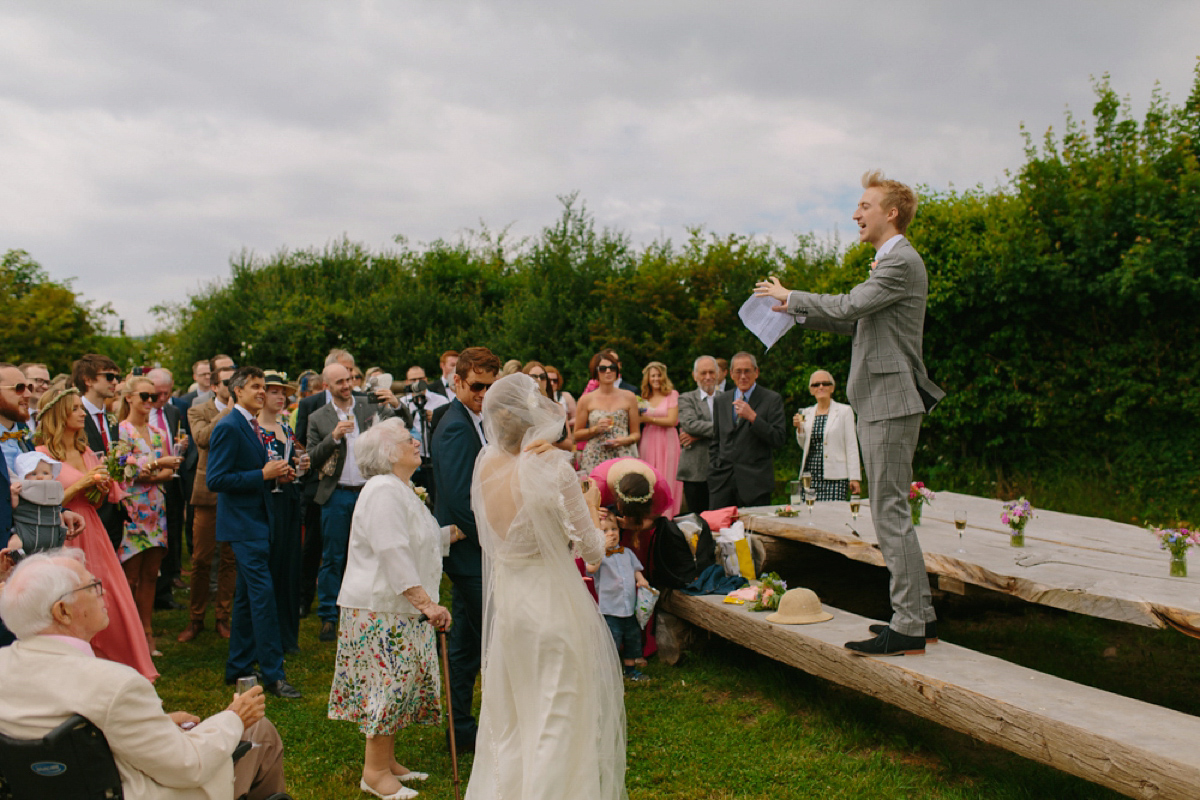 Elizabeth wore a Laure de Sagazan gown for her romantic, fun and colourful Somerset wedding. Photography by The Retreat.