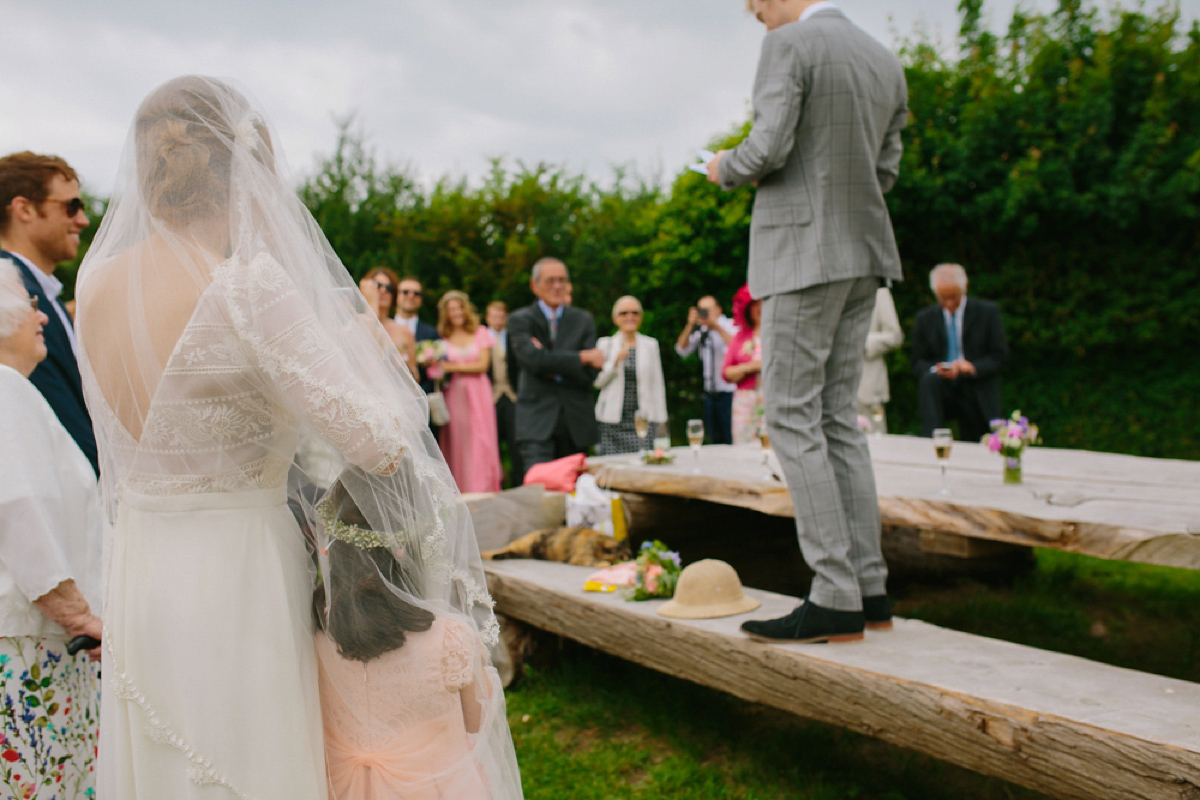 Elizabeth wore a Laure de Sagazan gown for her romantic, fun and colourful Somerset wedding. Photography by The Retreat.