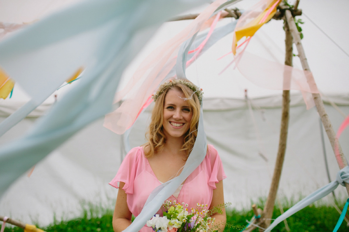 Elizabeth wore a Laure de Sagazan gown for her romantic, fun and colourful Somerset wedding. Photography by The Retreat.