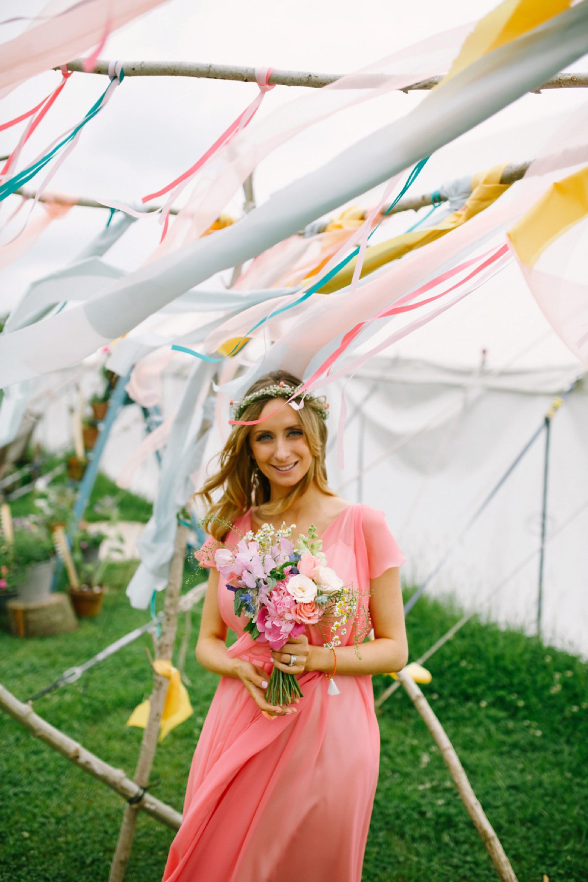 Elizabeth wore a Laure de Sagazan gown for her romantic, fun and colourful Somerset wedding. Photography by The Retreat.