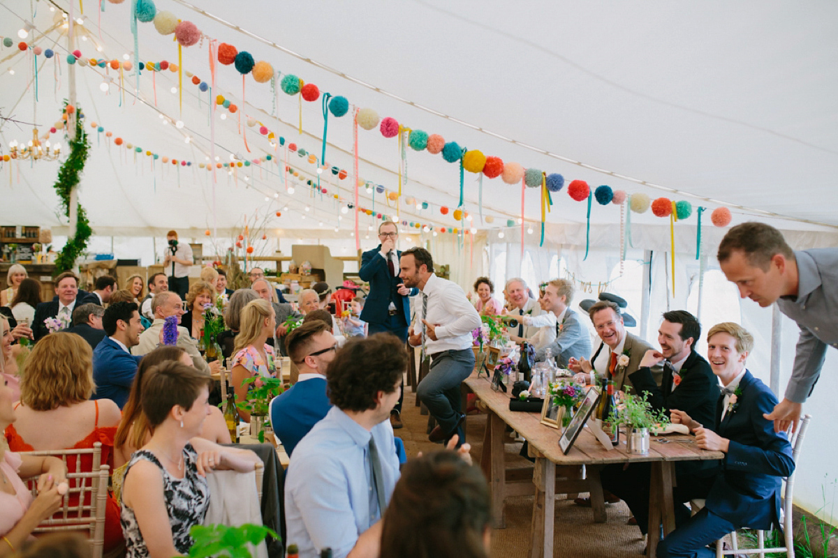 Elizabeth wore a Laure de Sagazan gown for her romantic, fun and colourful Somerset wedding. Photography by The Retreat.