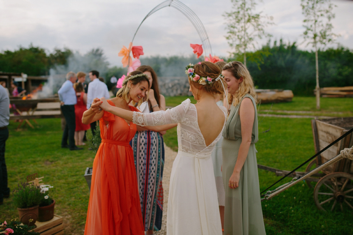 Elizabeth wore a Laure de Sagazan gown for her romantic, fun and colourful Somerset wedding. Photography by The Retreat.