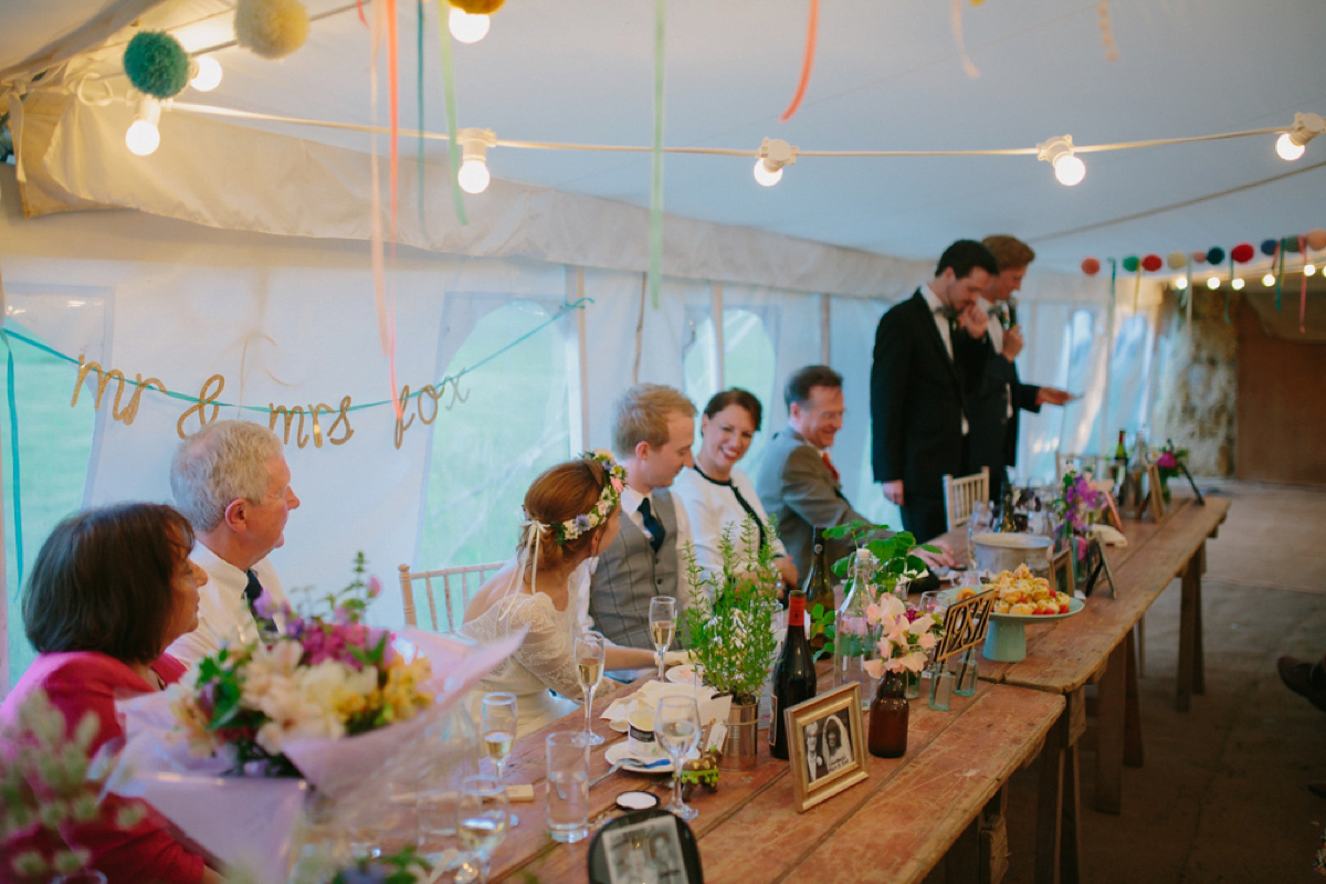 Elizabeth wore a Laure de Sagazan gown for her romantic, fun and colourful Somerset wedding. Photography by The Retreat.