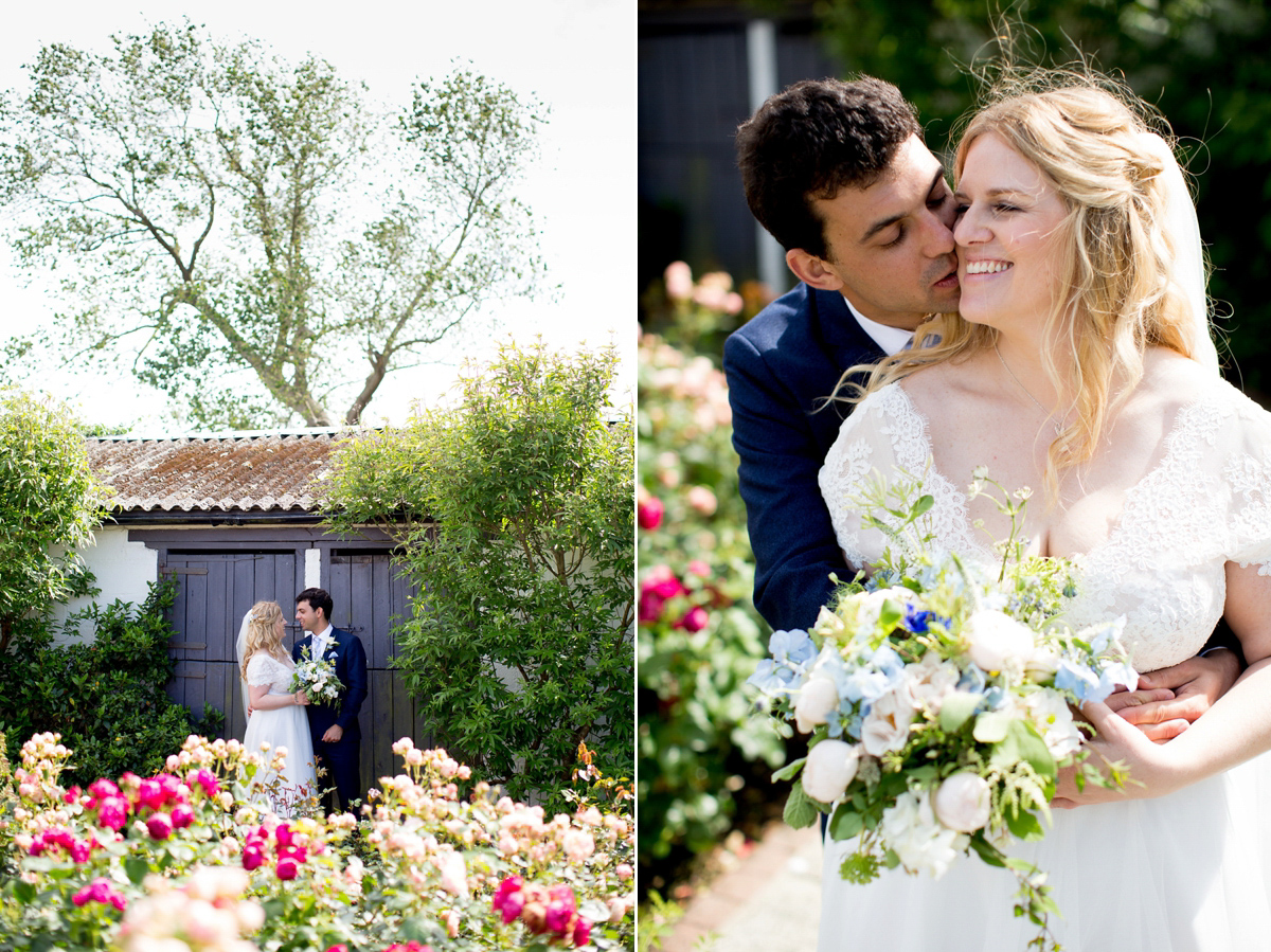 Victoria wore a Cymbeline Paris gown from Mirror Mirror Bridal in Islington for her relaxed and romantic country wedding. The reception was styled like a Green Tavern with long banquet tables. Photography by Helen Cawte.