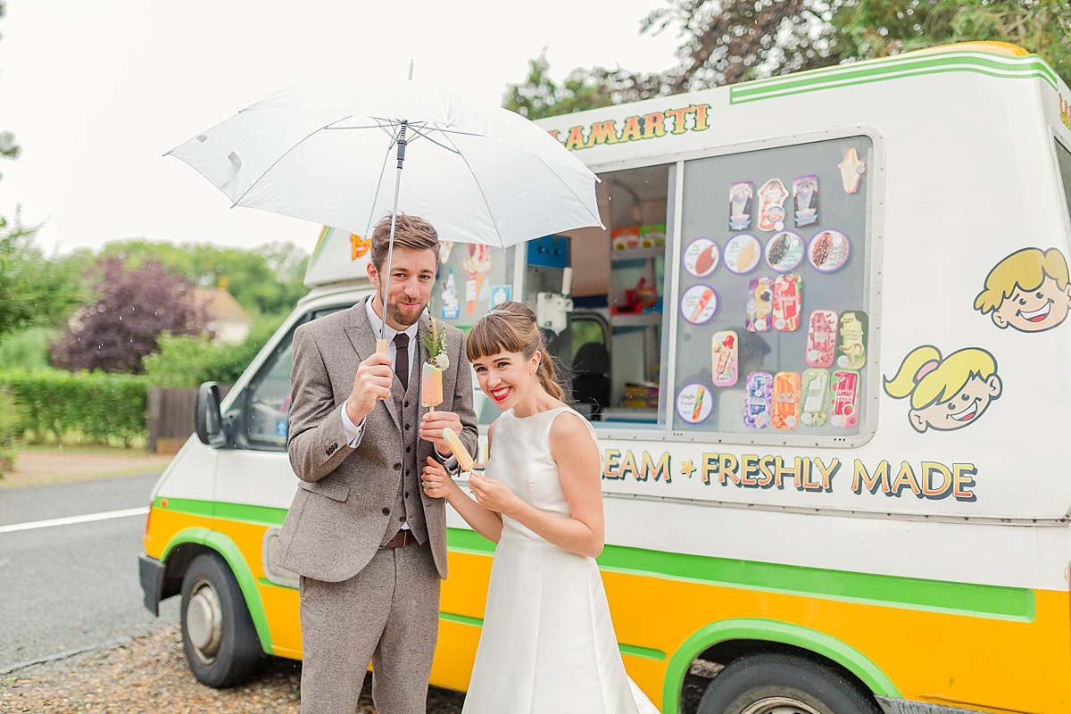 Lyndsey wore a Pronovias gown for her cycling inspired Suffolk Village wedding. Photography by Kerrie Mitchell.