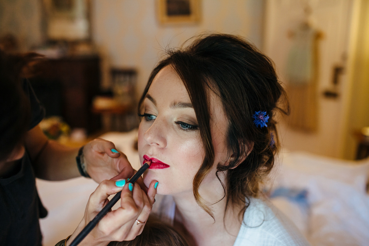 Emily wore a Needle & Thread dress for her colourful, balloon and glitter filled wedding at Coombe Trenchard. Images by Freckle Photography.