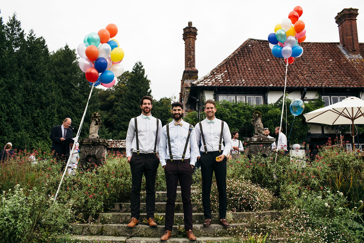 Emily wore a Needle & Thread dress for her colourful, balloon and glitter filled wedding at Coombe Trenchard. Images by Freckle Photography.