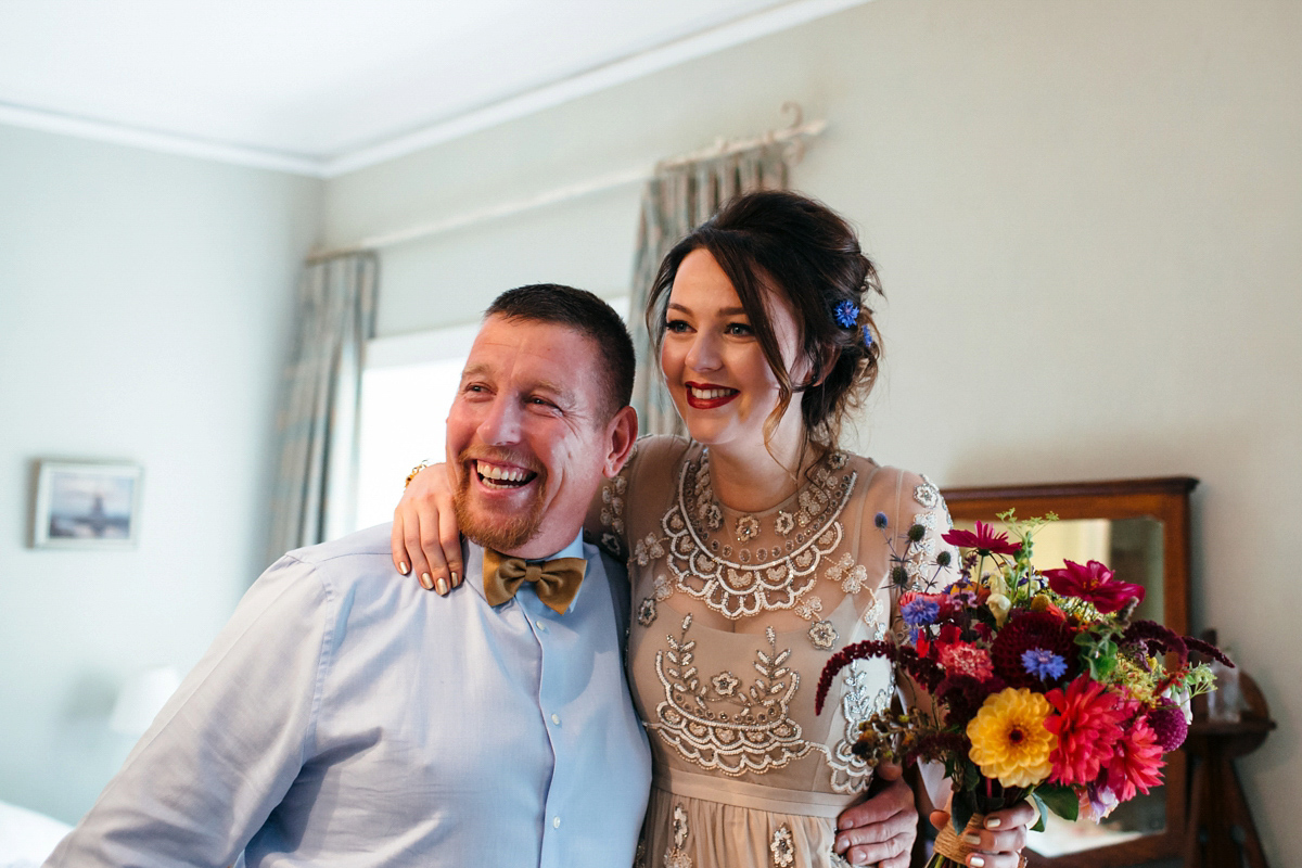 Emily wore a Needle & Thread dress for her colourful, balloon and glitter filled wedding at Coombe Trenchard. Images by Freckle Photography.