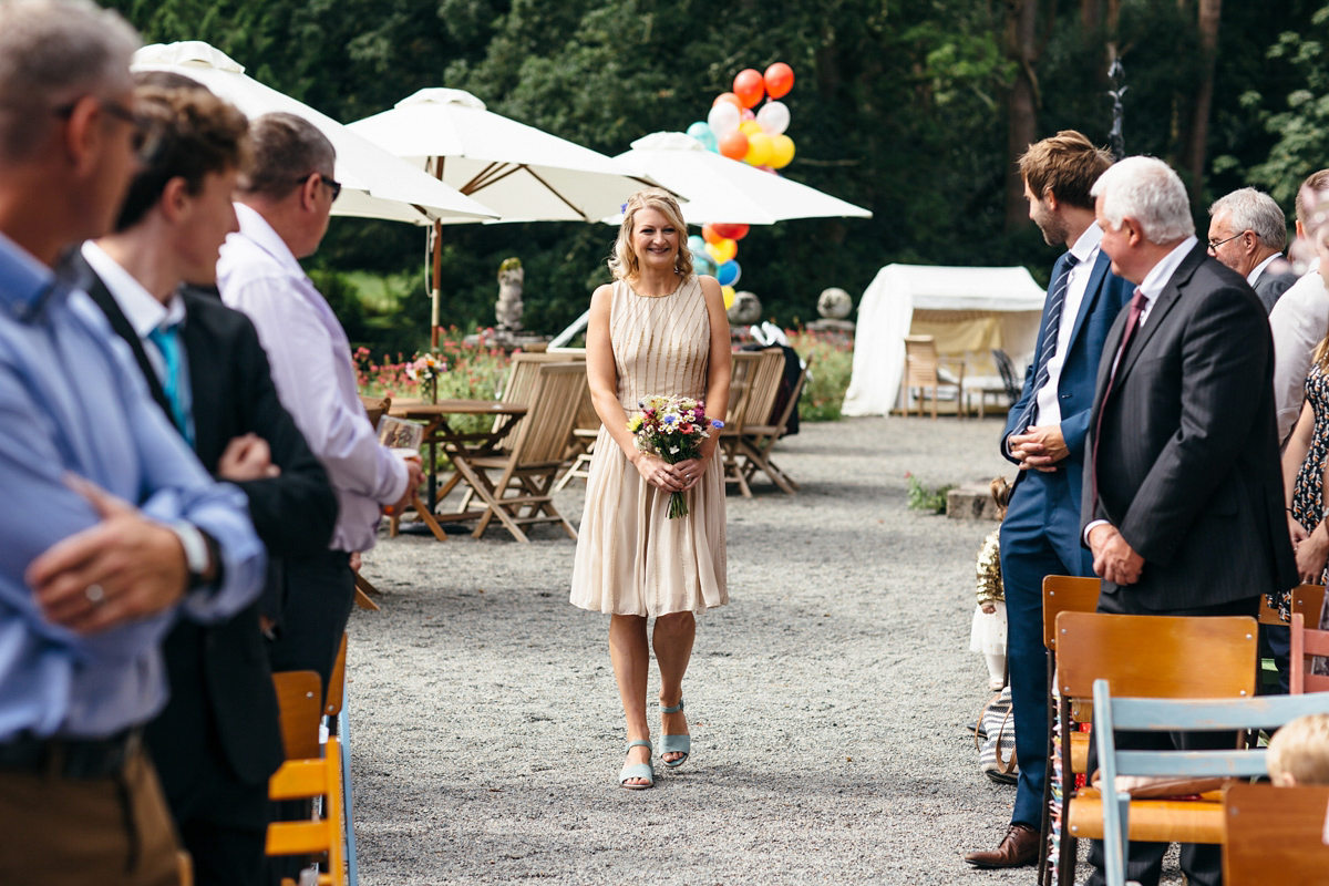 Emily wore a Needle & Thread dress for her colourful, balloon and glitter filled wedding at Coombe Trenchard. Images by Freckle Photography.