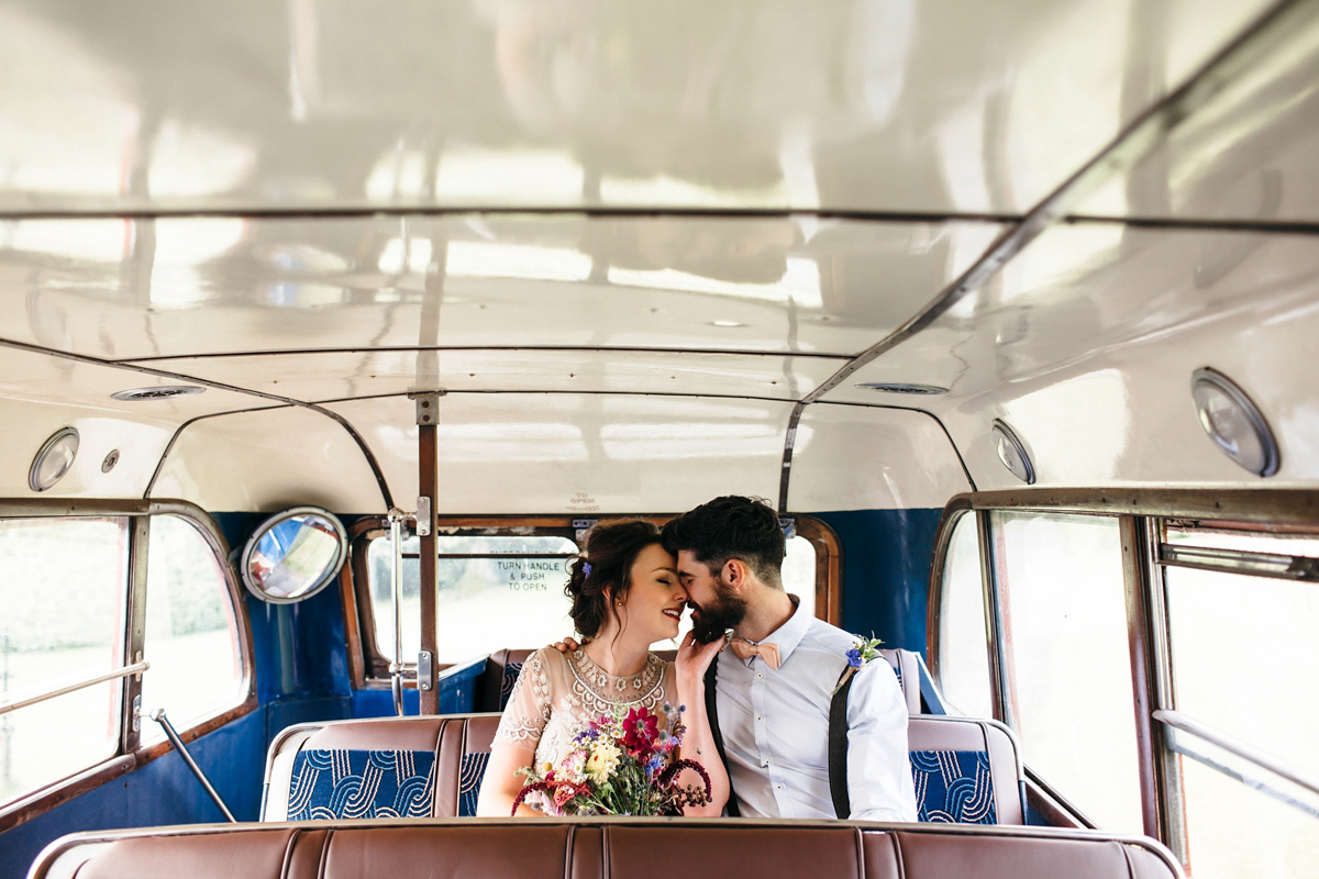 Emily wore a Needle & Thread dress for her colourful, balloon and glitter filled wedding at Coombe Trenchard. Images by Freckle Photography.