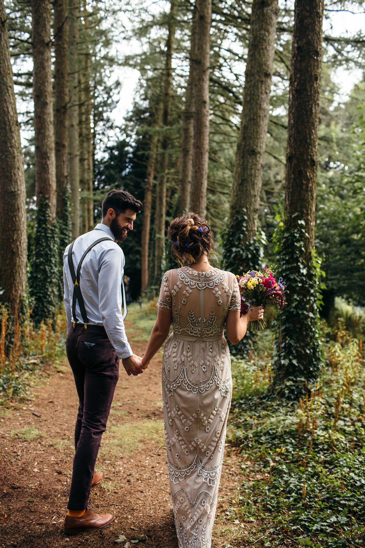 Emily wore a Needle & Thread dress for her colourful, balloon and glitter filled wedding at Coombe Trenchard. Images by Freckle Photography.