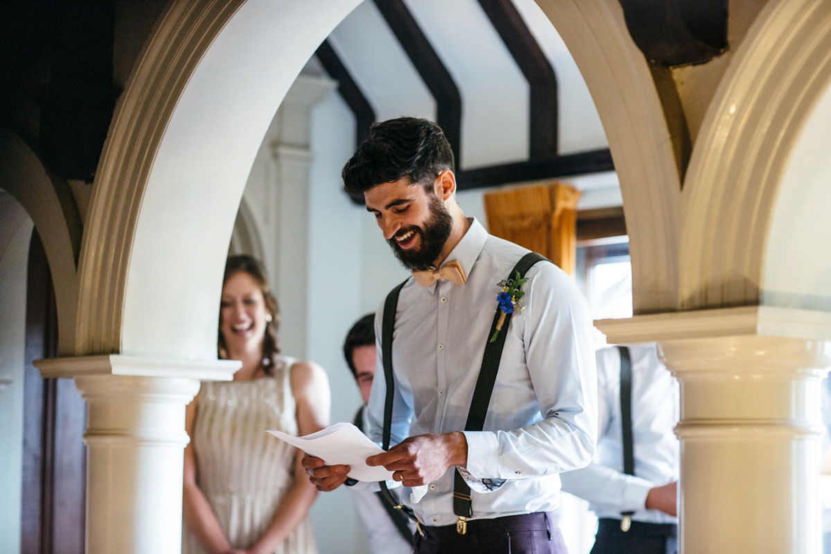 Emily wore a Needle & Thread dress for her colourful, balloon and glitter filled wedding at Coombe Trenchard. Images by Freckle Photography.