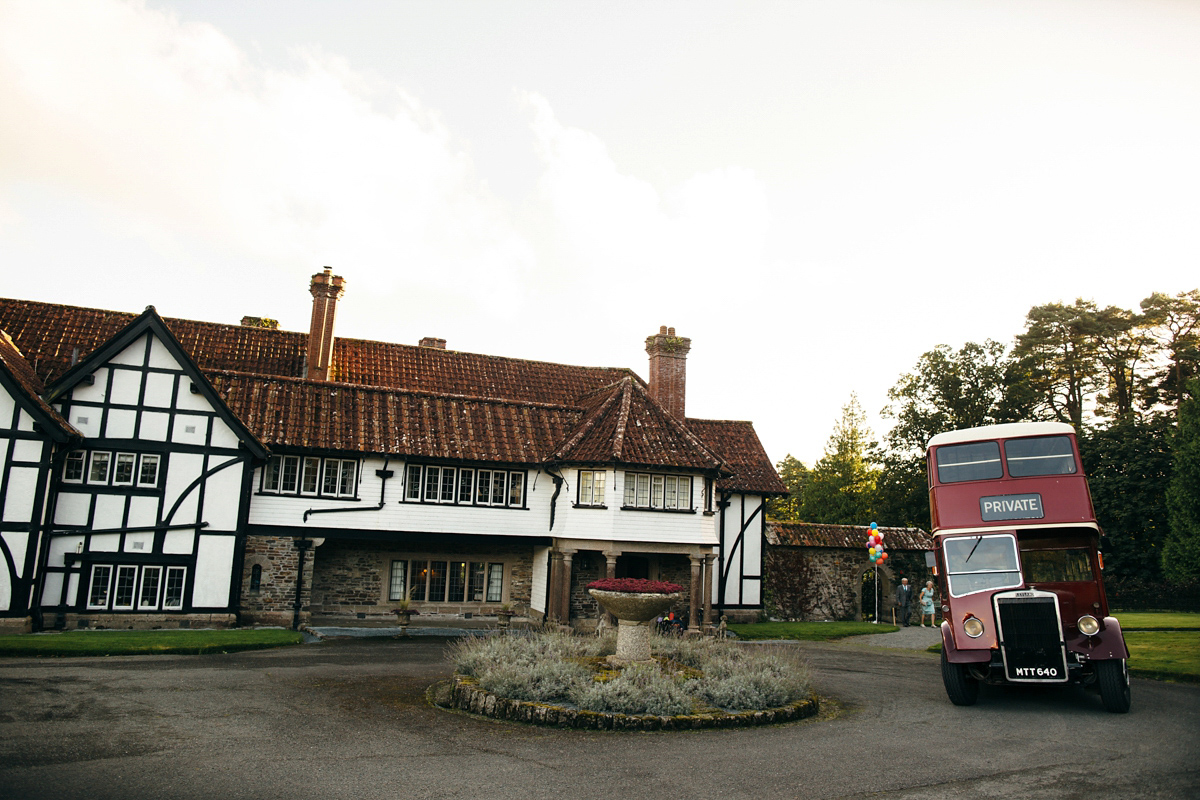 Emily wore a Needle & Thread dress for her colourful, balloon and glitter filled wedding at Coombe Trenchard. Images by Freckle Photography.