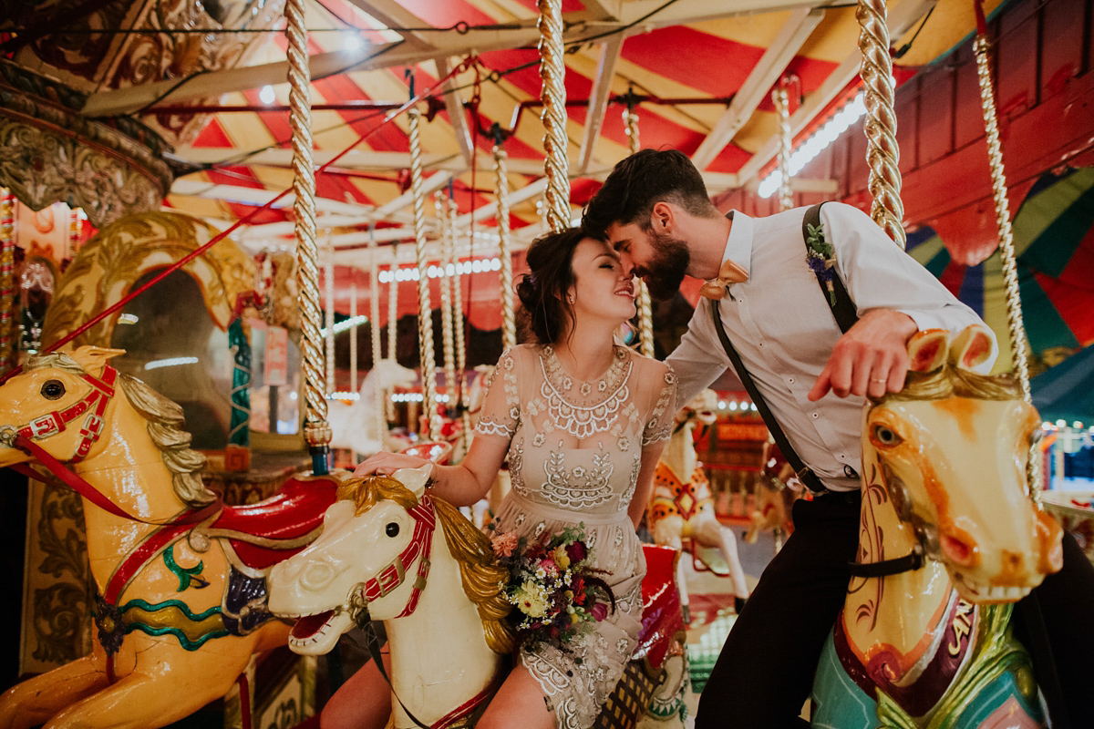 Emily wore a Needle & Thread dress for her colourful, balloon and glitter filled wedding at Coombe Trenchard. Images by Freckle Photography.