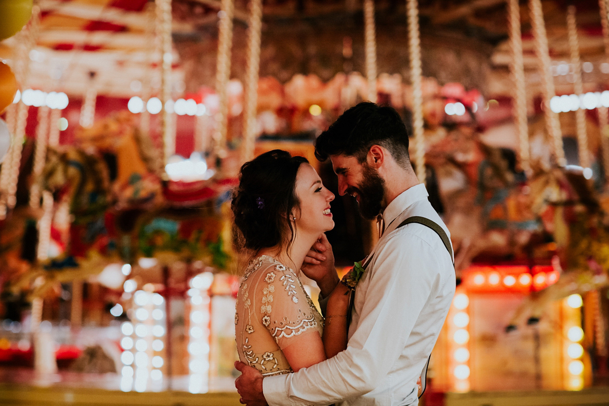 Emily wore a Needle & Thread dress for her colourful, balloon and glitter filled wedding at Coombe Trenchard. Images by Freckle Photography.