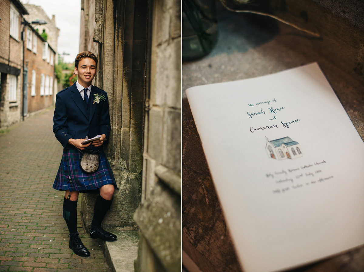 Sarah wore a Grace Loves Lace dress for her rustic Dorset barn wedding with paper cranes. Photography by Richard Skins.