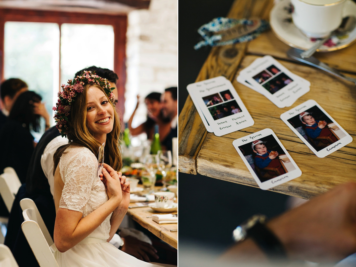 Sarah wore a Grace Loves Lace dress for her rustic Dorset barn wedding with paper cranes. Photography by Richard Skins.