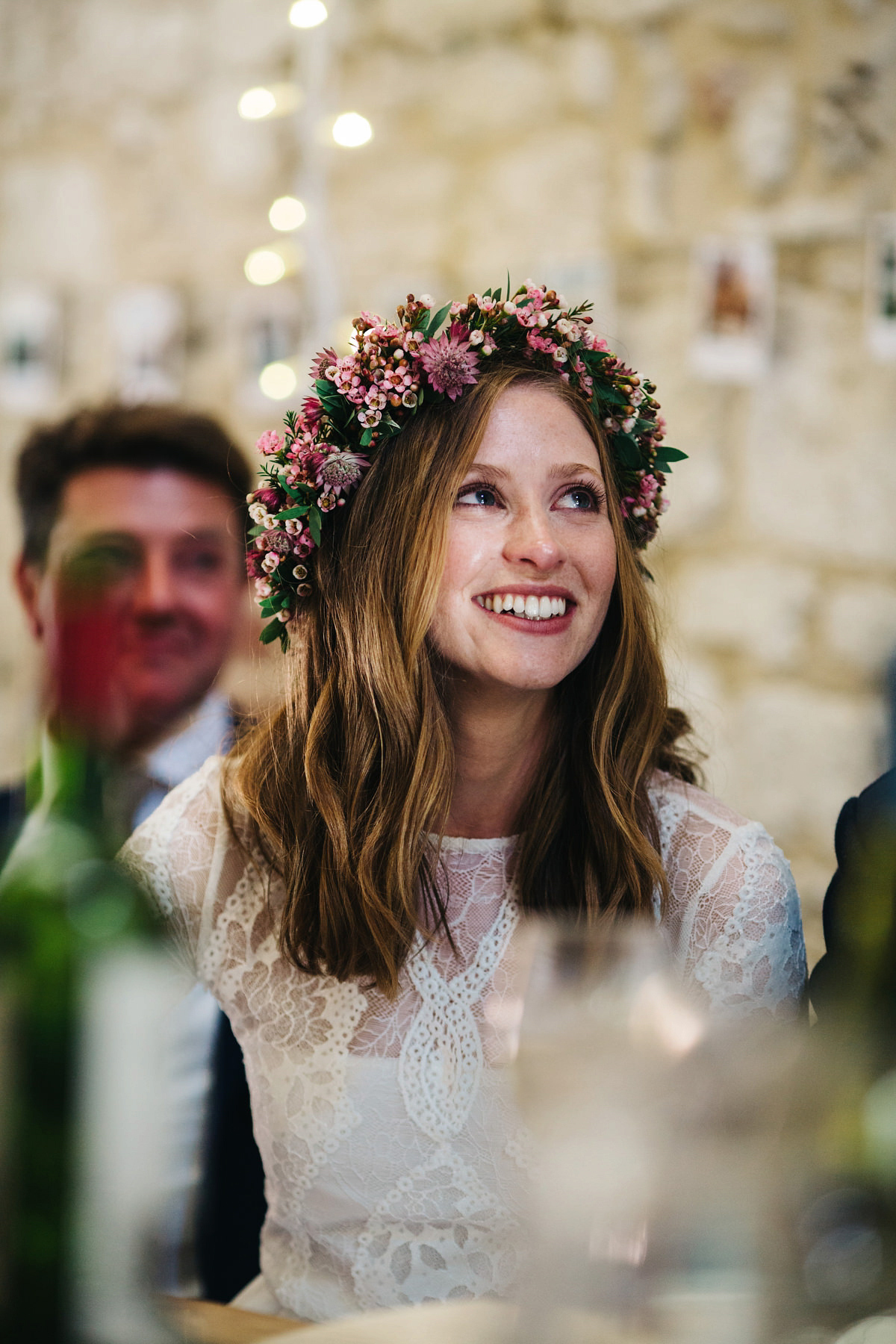 Sarah wore a Grace Loves Lace dress for her rustic Dorset barn wedding with paper cranes. Photography by Richard Skins.