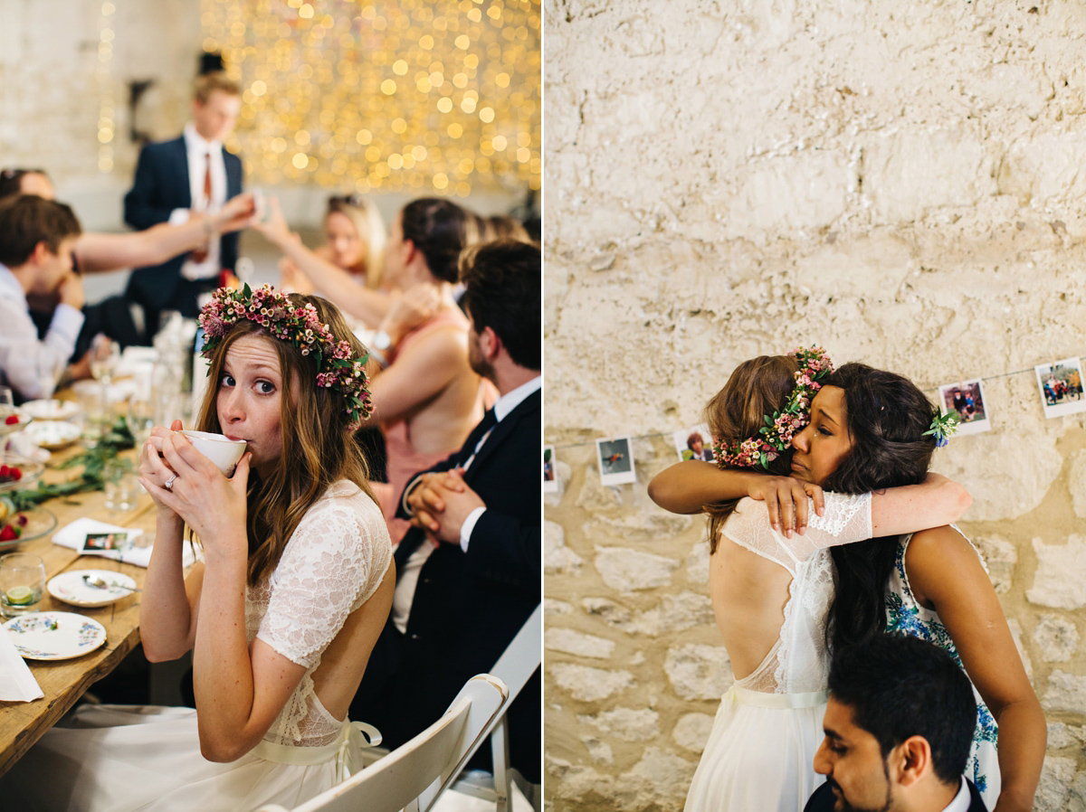 Sarah wore a Grace Loves Lace dress for her rustic Dorset barn wedding with paper cranes. Photography by Richard Skins.