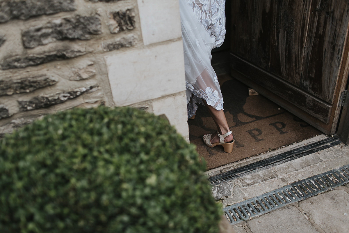 Kate were a personalised and embroidered Hermione de Paula gown for her Cripps Barn Wedding. Photography by Lee Garland.