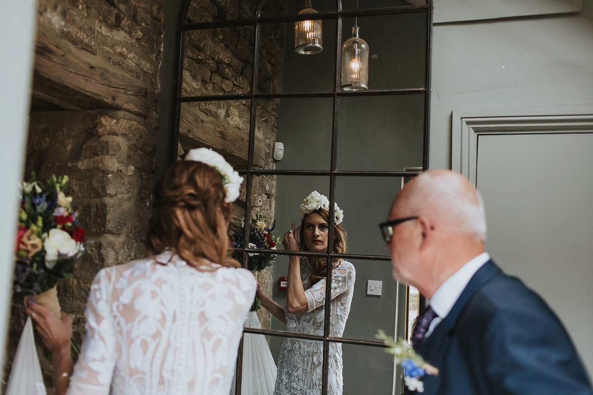 Kate were a personalised and embroidered Hermione de Paula gown for her Cripps Barn Wedding. Photography by Lee Garland.