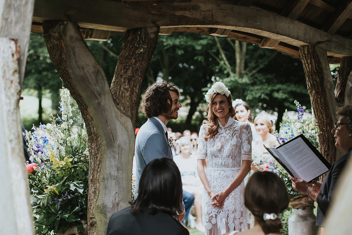 Kate were a personalised and embroidered Hermione de Paula gown for her Cripps Barn Wedding. Photography by Lee Garland.