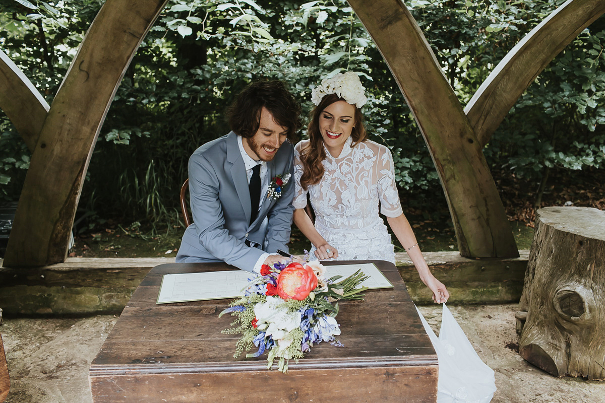 Kate were a personalised and embroidered Hermione de Paula gown for her Cripps Barn Wedding. Photography by Lee Garland.