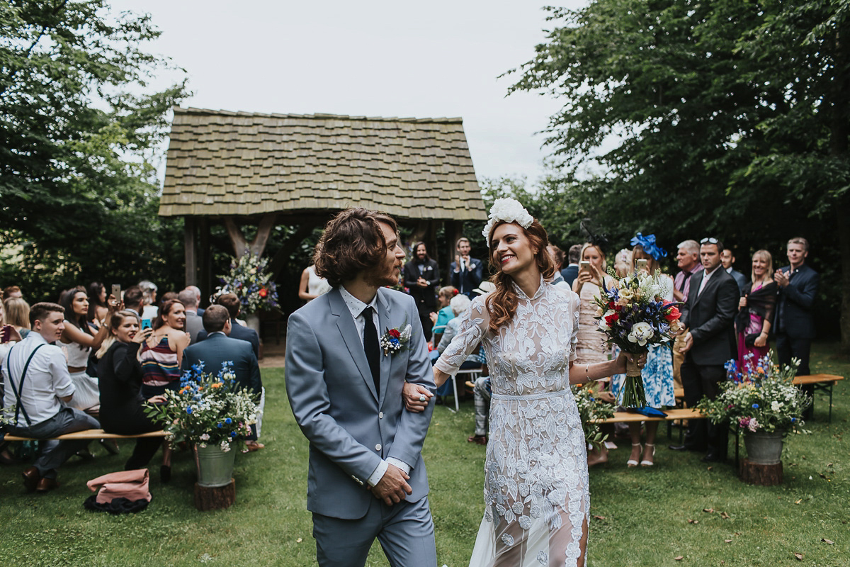 Kate were a personalised and embroidered Hermione de Paula gown for her Cripps Barn Wedding. Photography by Lee Garland.