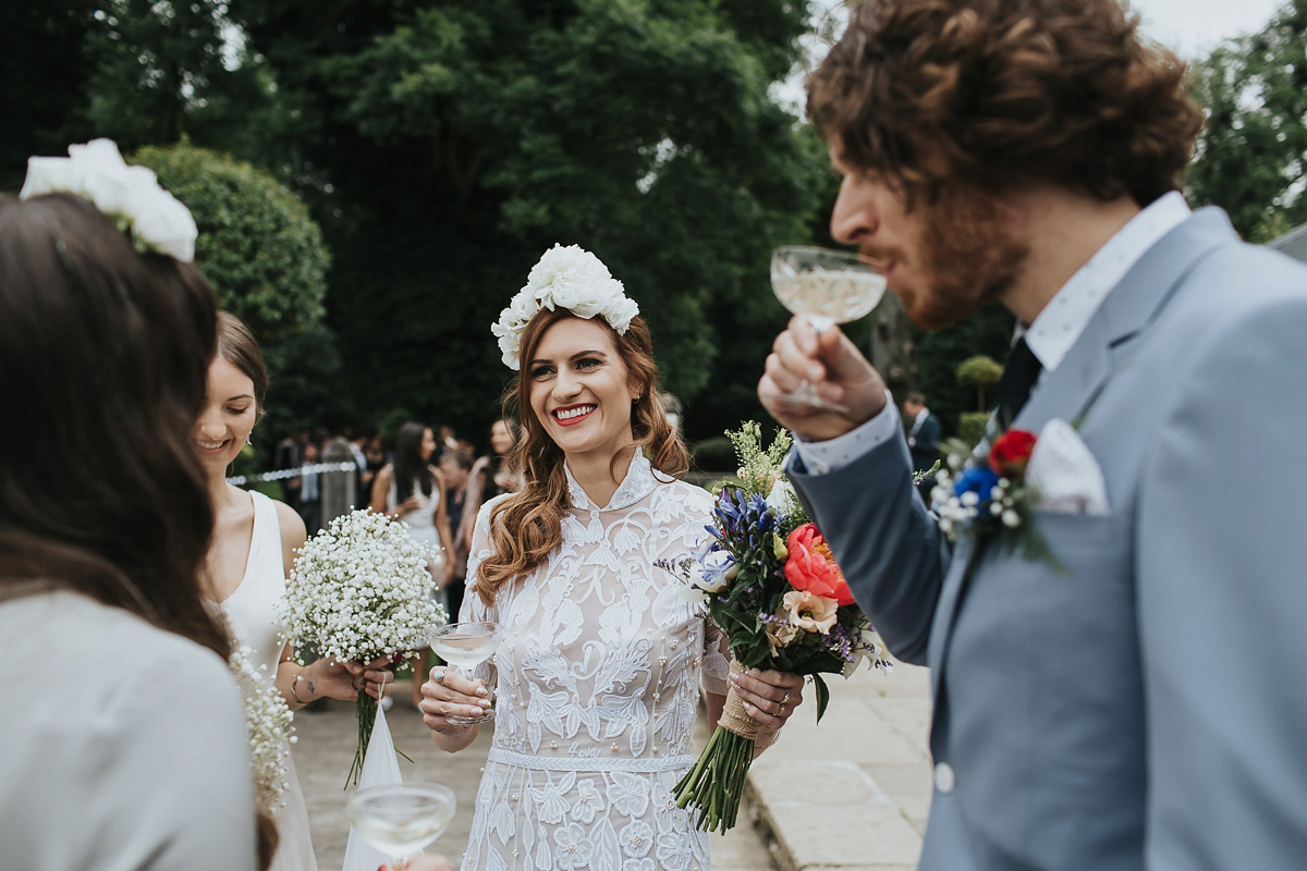 Kate were a personalised and embroidered Hermione de Paula gown for her Cripps Barn Wedding. Photography by Lee Garland.