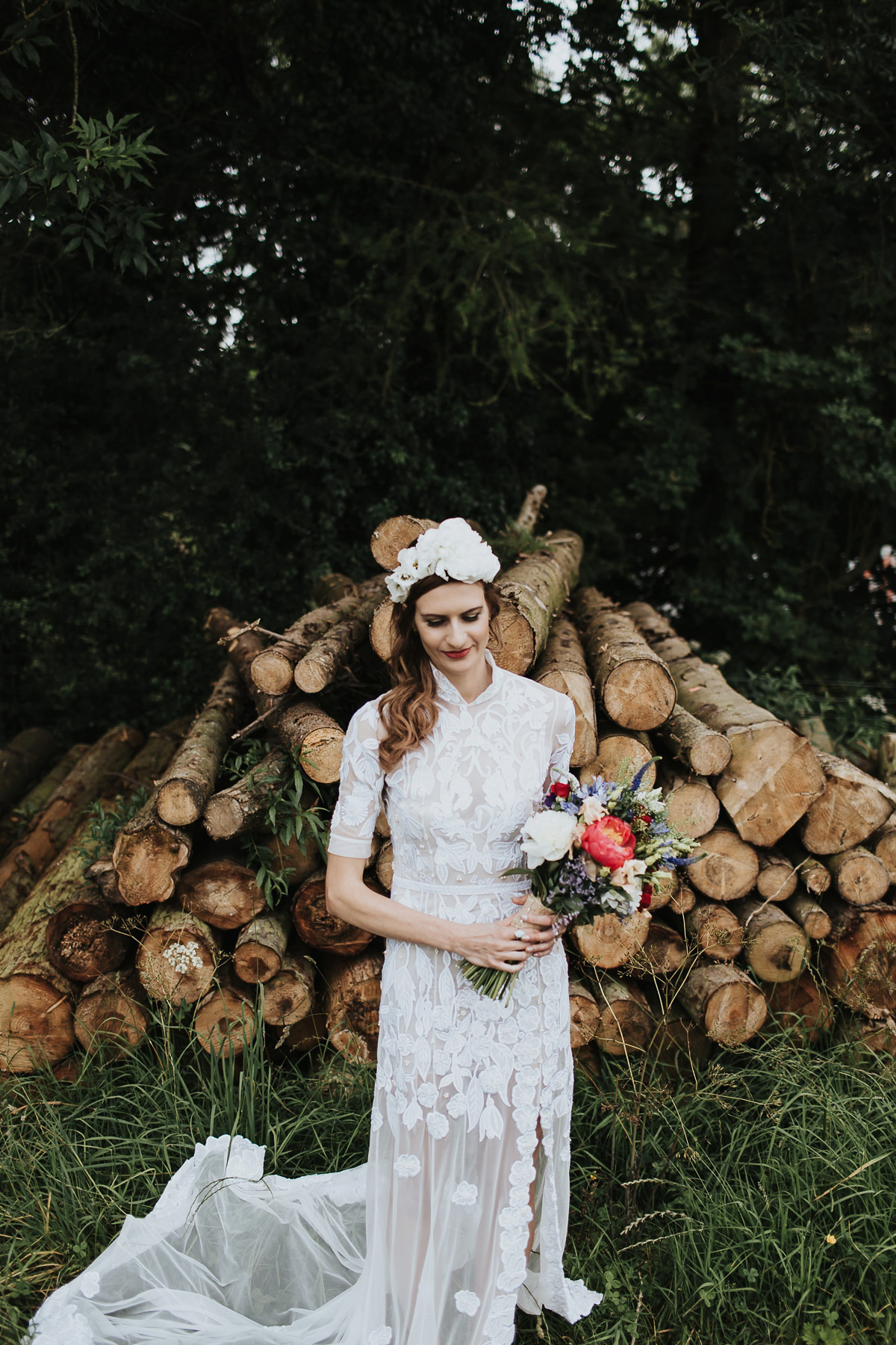 Kate were a personalised and embroidered Hermione de Paula gown for her Cripps Barn Wedding. Photography by Lee Garland.