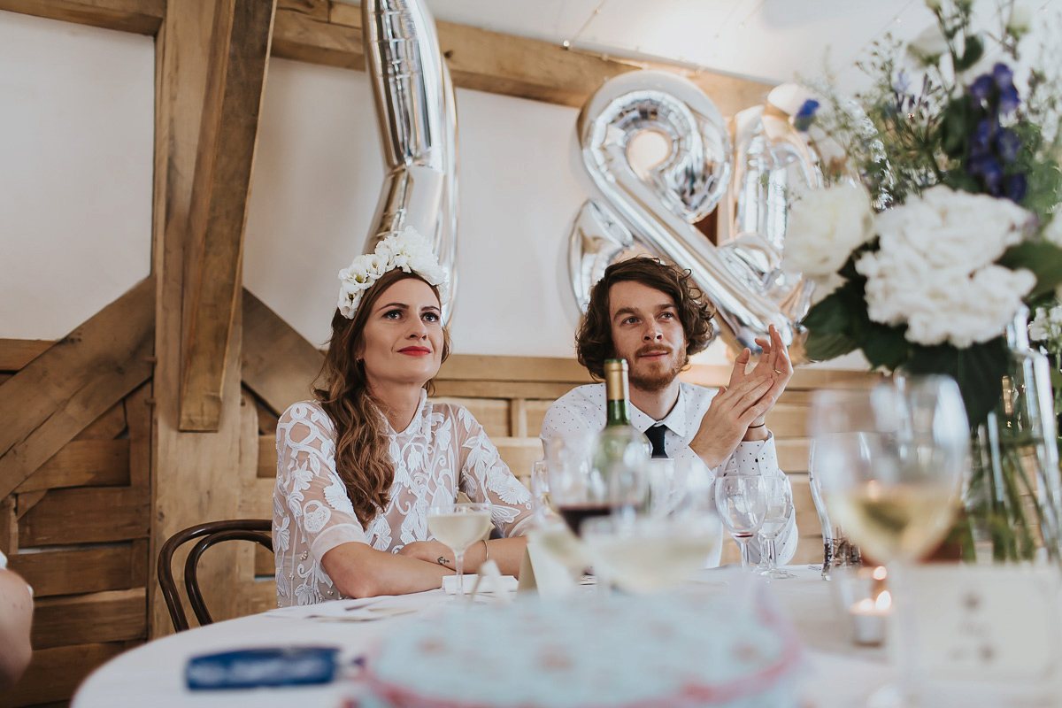 Kate were a personalised and embroidered Hermione de Paula gown for her Cripps Barn Wedding. Photography by Lee Garland.