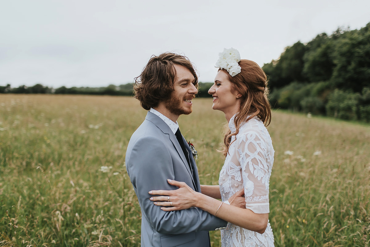 Kate were a personalised and embroidered Hermione de Paula gown for her Cripps Barn Wedding. Photography by Lee Garland.