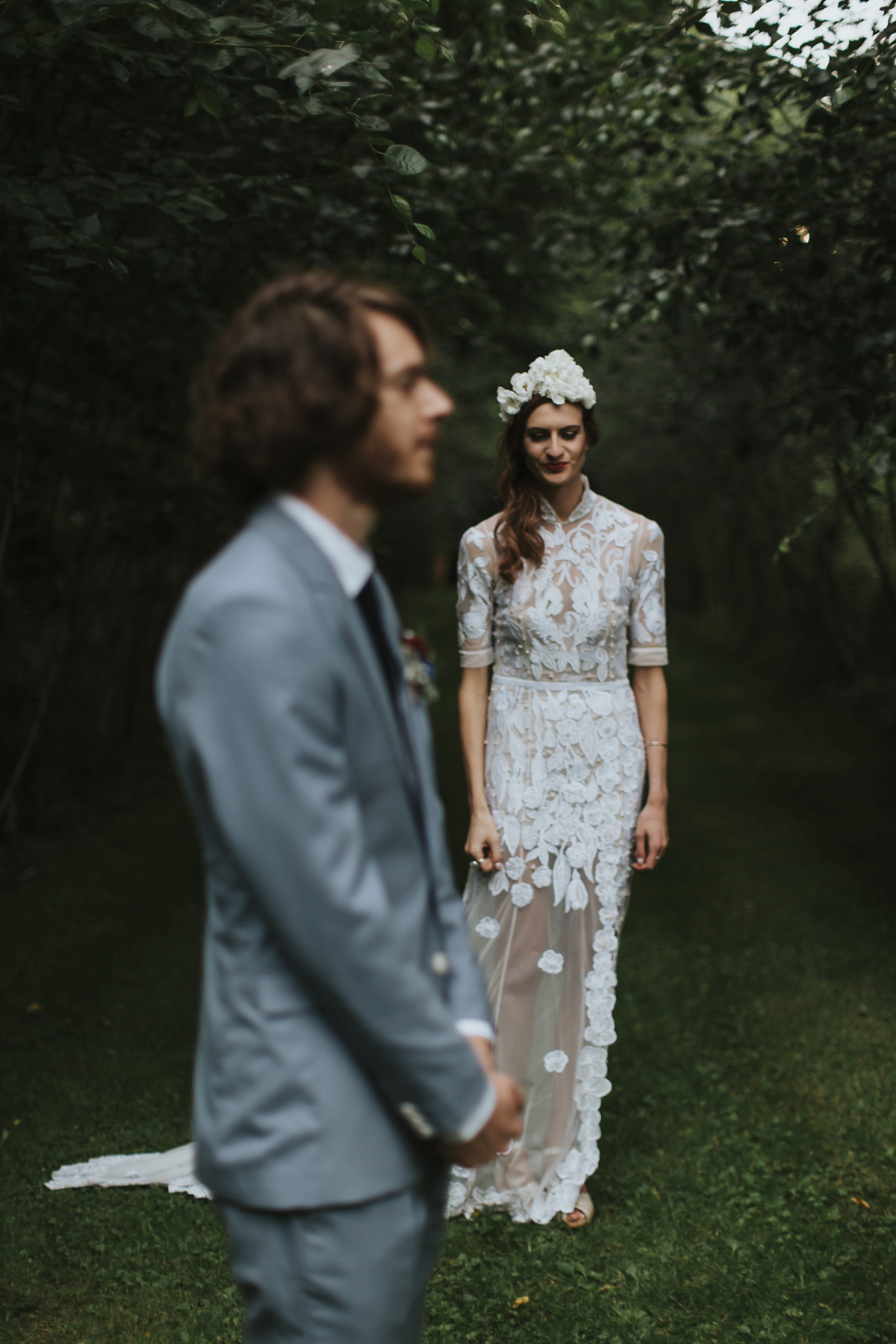 Kate were a personalised and embroidered Hermione de Paula gown for her Cripps Barn Wedding. Photography by Lee Garland.