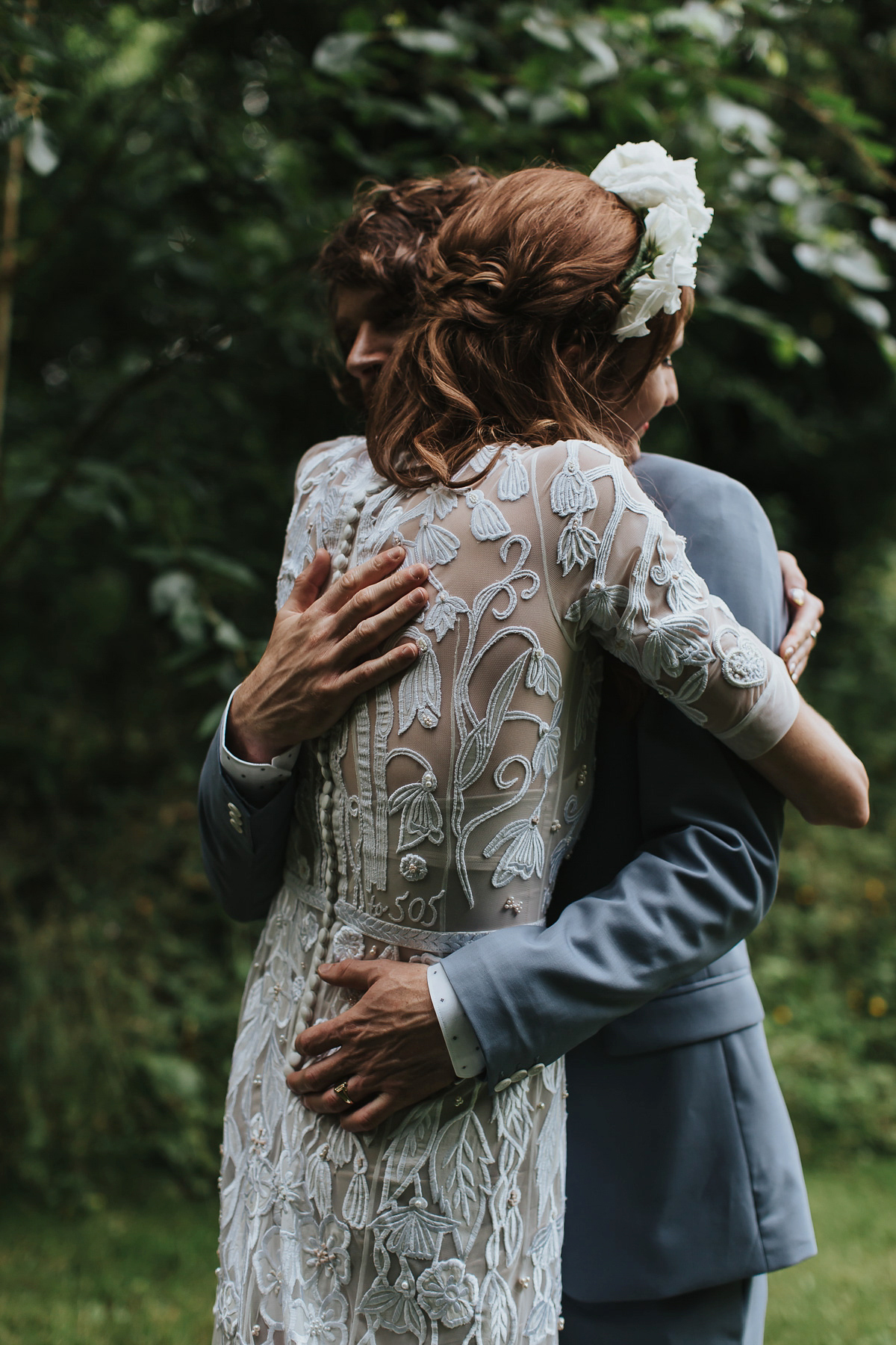 Kate were a personalised and embroidered Hermione de Paula gown for her Cripps Barn Wedding. Photography by Lee Garland.