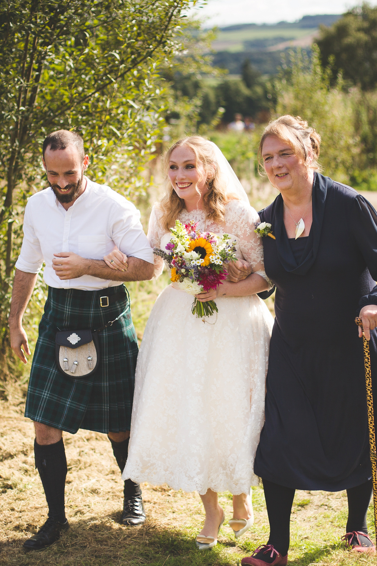 colourful outdoor woodland wedding scotland twirly dress 23 1