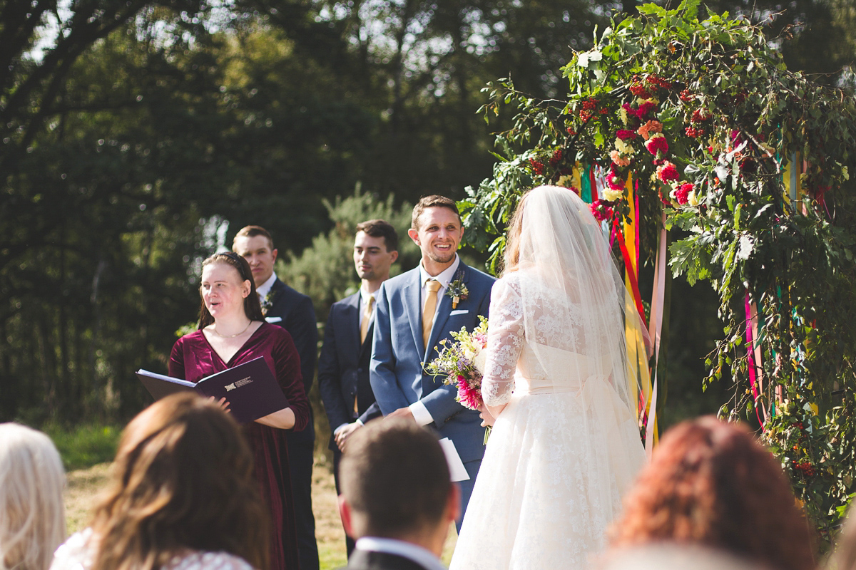 colourful outdoor woodland wedding scotland twirly dress 24 1