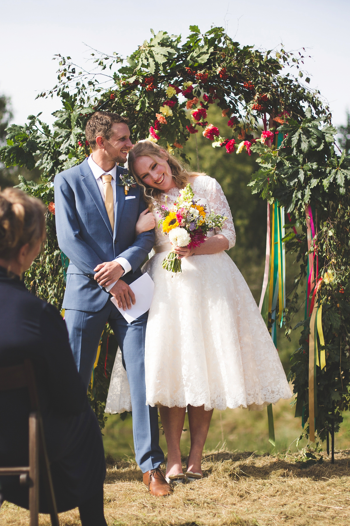 colourful outdoor woodland wedding scotland twirly dress 26 1
