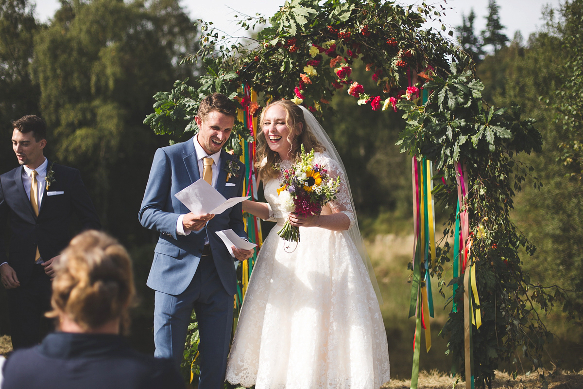 colourful outdoor woodland wedding scotland twirly dress 27 1