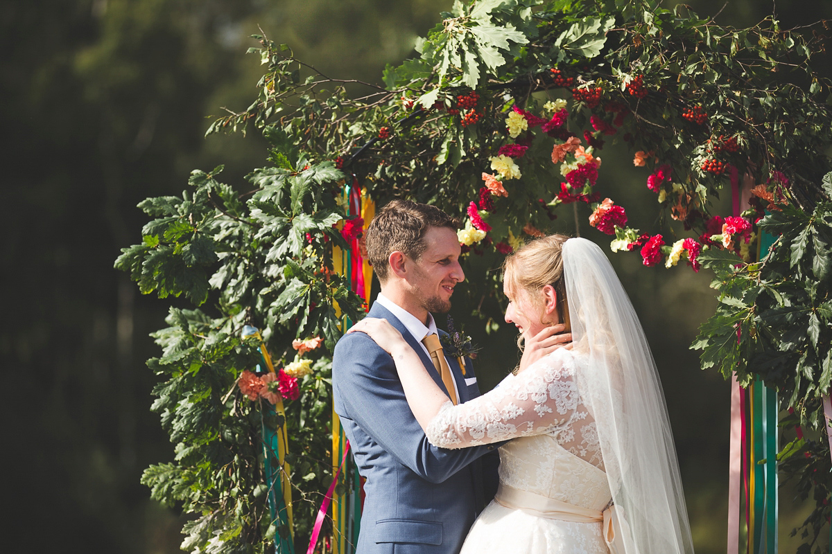 colourful outdoor woodland wedding scotland twirly dress 30 1