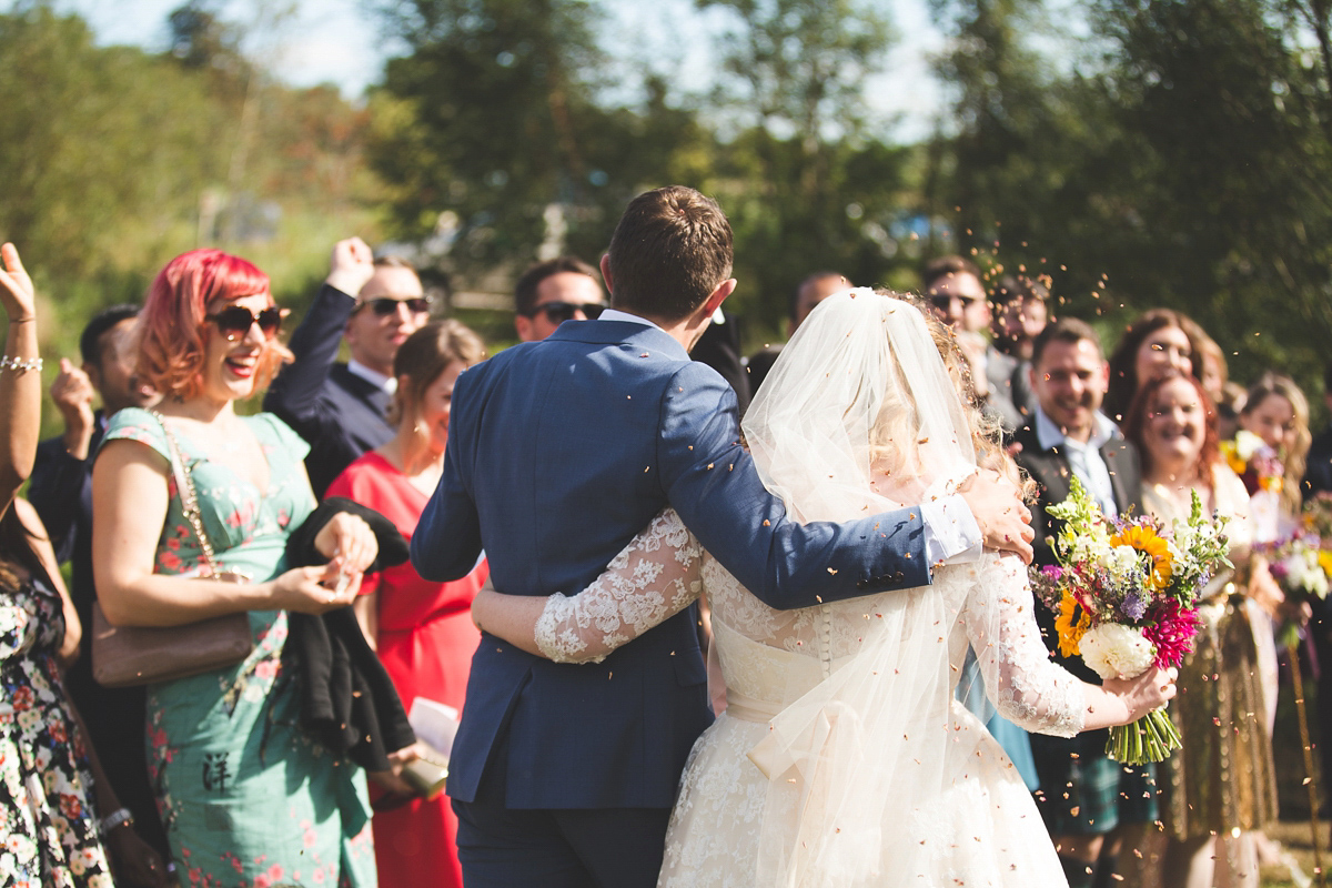 colourful outdoor woodland wedding scotland twirly dress 34 1