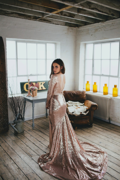 A Pink Sequin Gown for an Earth-friendly and Vegan London Wedding